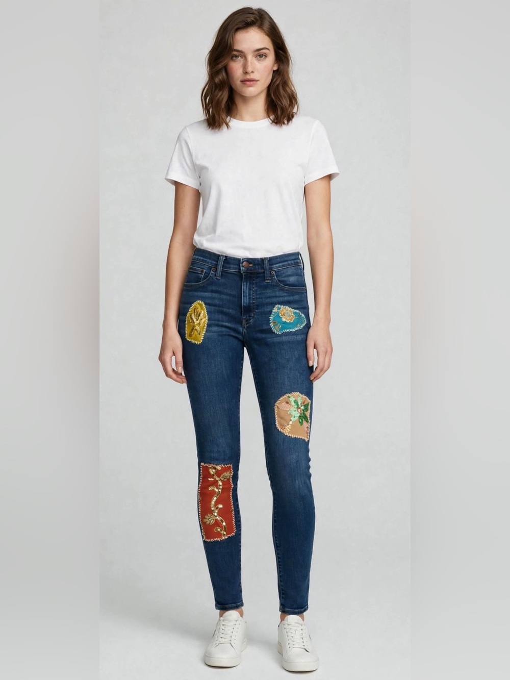 J.Crew OOAK Reworked Patchwork Skinny Jeans Embroidered Applique Boho